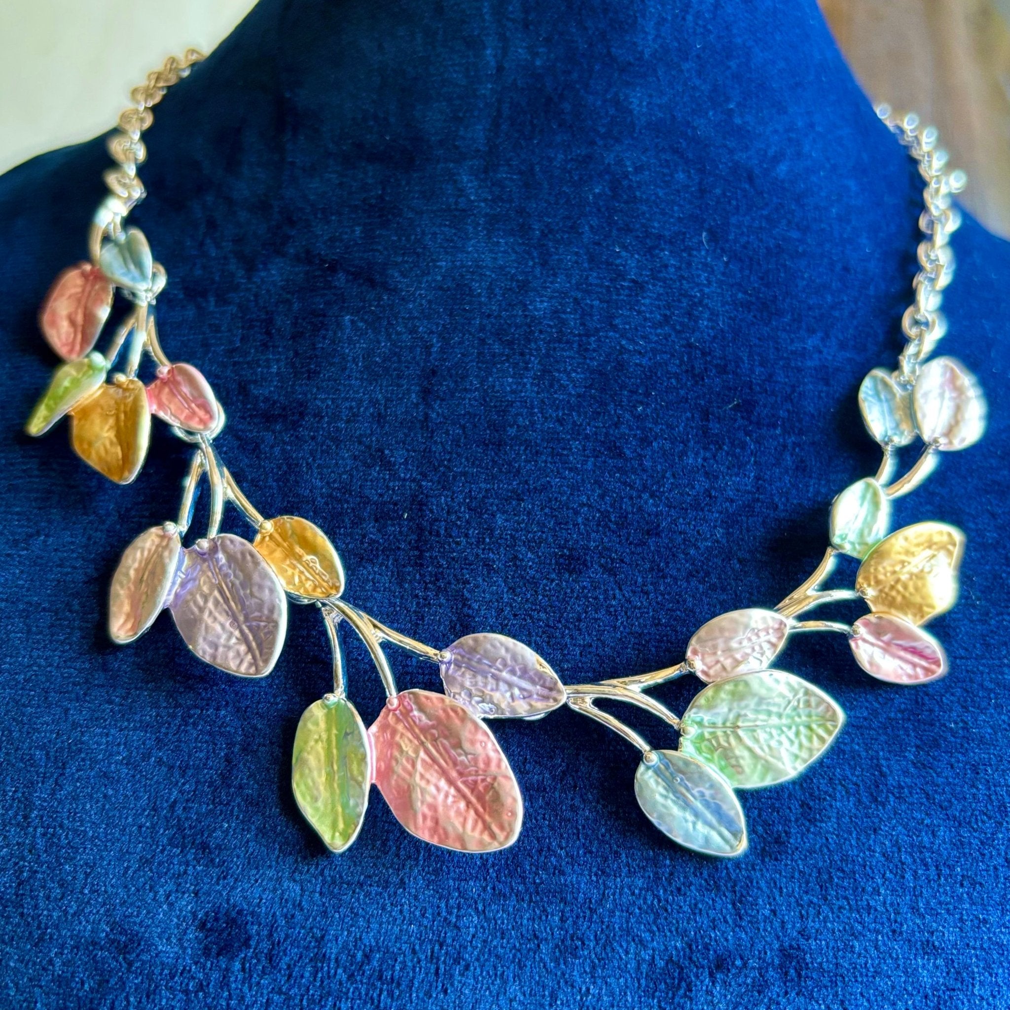 Multi Color Leafy Designer Statement Necklace in Brass for the Awesome Look - RYZZ