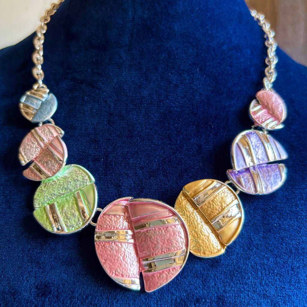 Geometric Pattern Multi Colour Korean Design Necklace in Brass - RYZZ