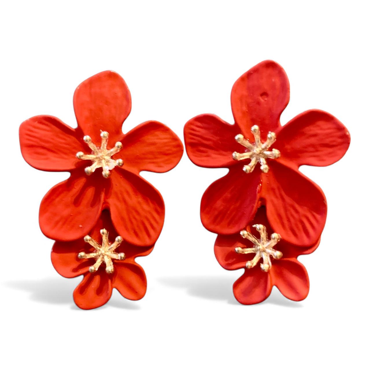 Korean Tiered Floral Drop Earrings - Statement Petal Design Available in Various Colors - RYZZ