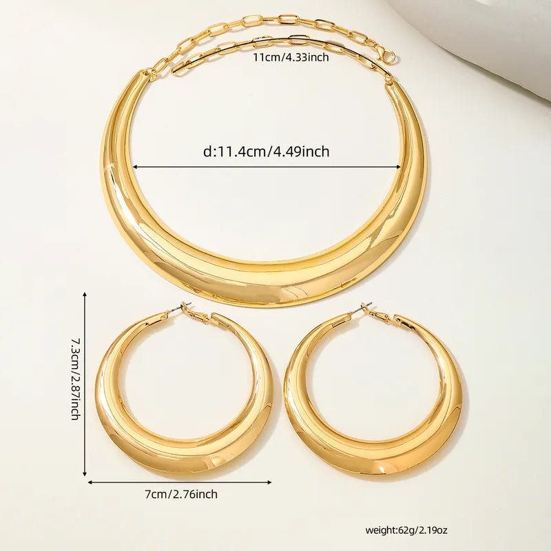 Simple Style Classic Style Solid Color Alloy Women's Jewelry Necklace and Earrings Set in Gold Plating - RYZZ