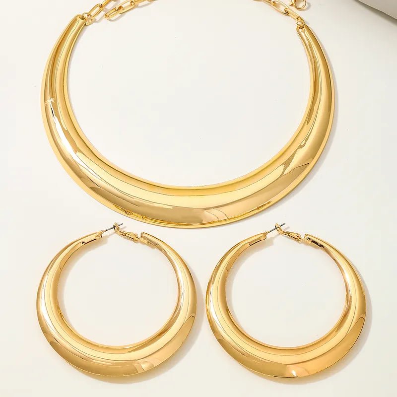 Simple Style Classic Style Solid Color Alloy Women's Jewelry Necklace and Earrings Set in Gold Plating - RYZZ
