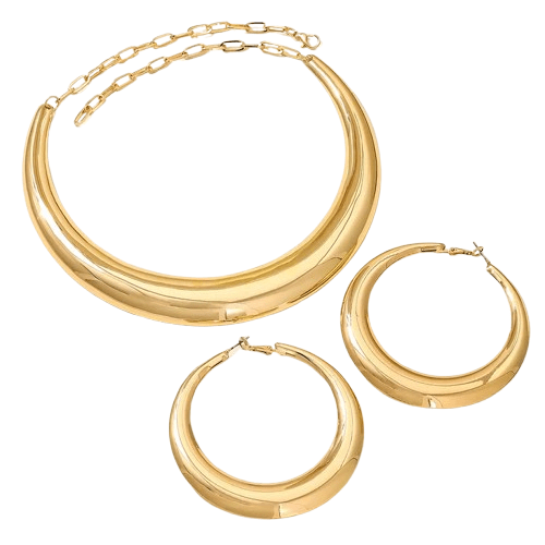 Simple Style Classic Style Solid Color Alloy Women's Jewelry Necklace and Earrings Set in Gold Plating - RYZZ