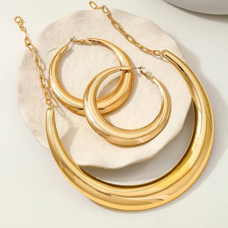 Simple Style Classic Style Solid Color Alloy Women's Jewelry Necklace and Earrings Set in Gold Plating - RYZZ