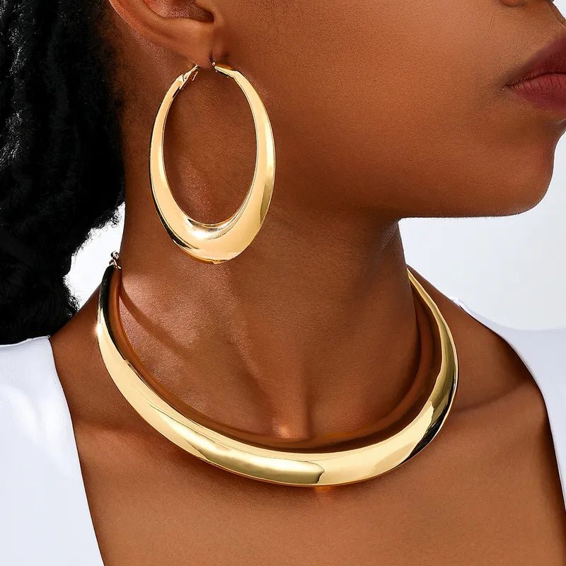 Simple Style Classic Style Solid Color Alloy Women's Jewelry Necklace and Earrings Set in Gold Plating - RYZZ