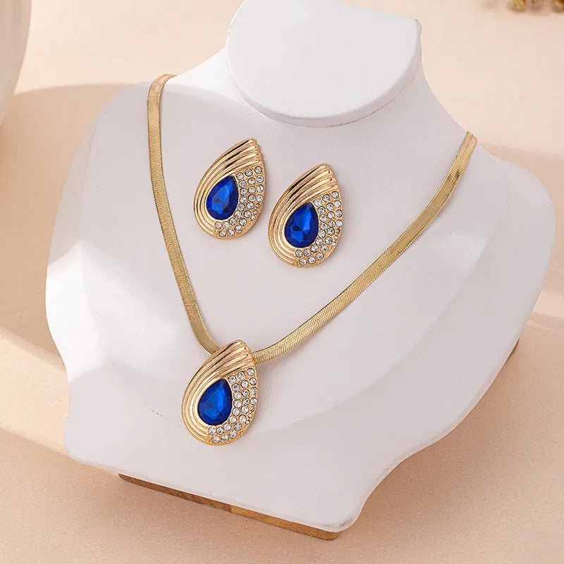 Vintage Diamond - Inlaid Drop Necklace For Women, Elegant Court - Style Choker & Earrings Set, Alloy Material - RYZZ