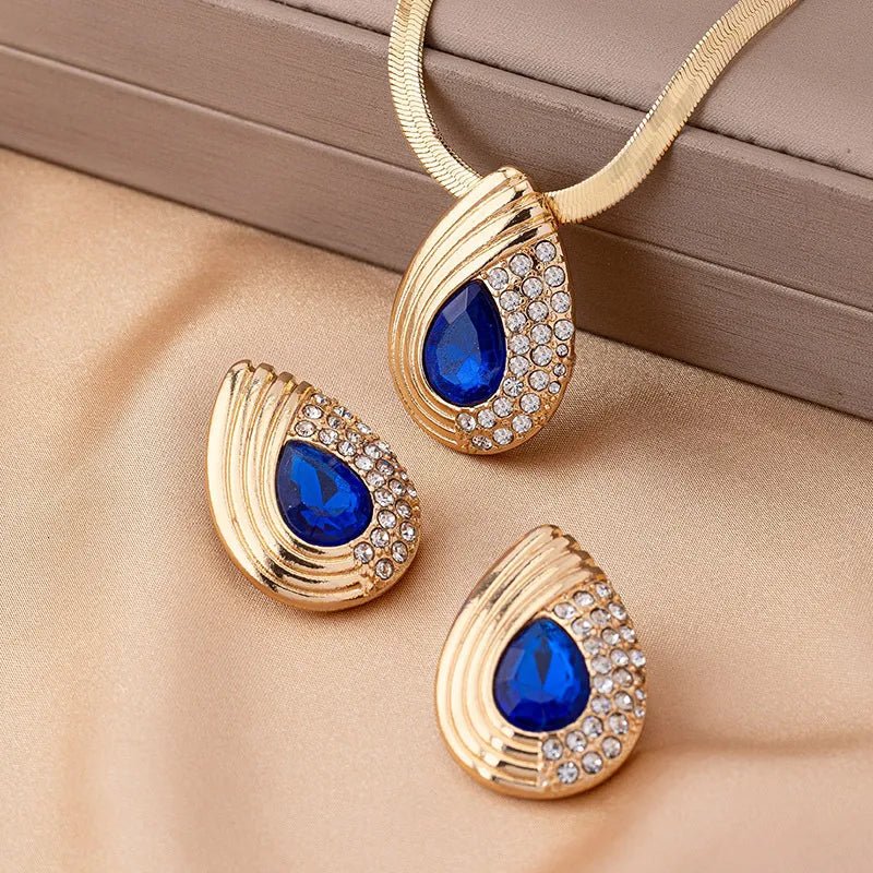 Vintage Diamond - Inlaid Drop Necklace For Women, Elegant Court - Style Choker & Earrings Set, Alloy Material - RYZZ