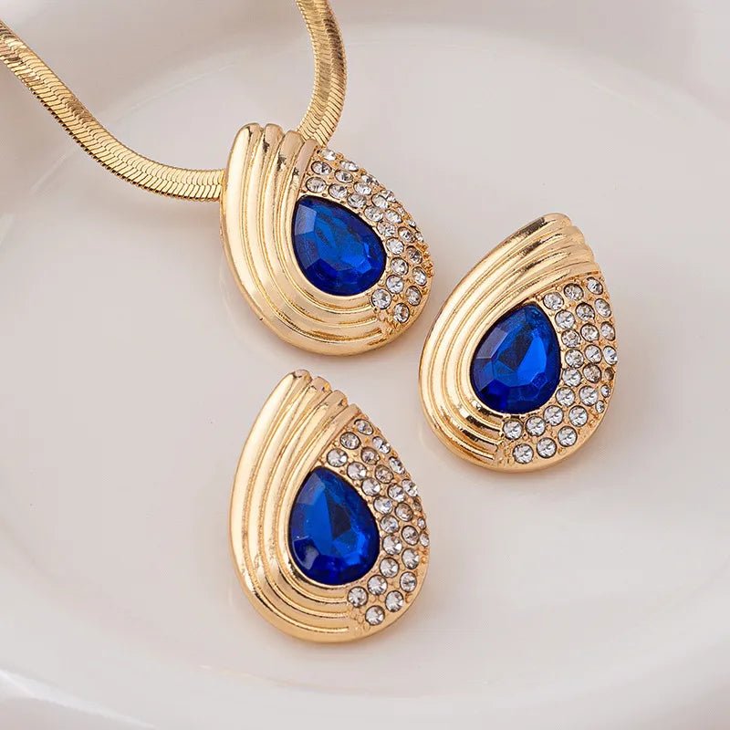 Vintage Diamond - Inlaid Drop Necklace For Women, Elegant Court - Style Choker & Earrings Set, Alloy Material - RYZZ