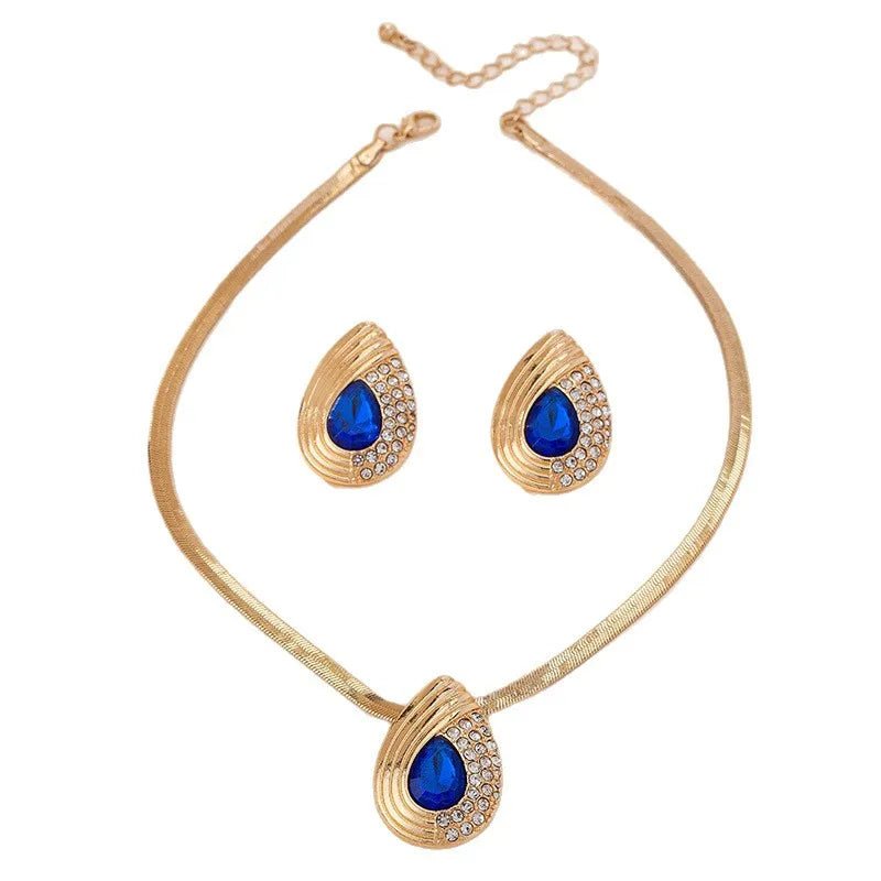 Vintage Diamond - Inlaid Drop Necklace For Women, Elegant Court - Style Choker & Earrings Set, Alloy Material - RYZZ