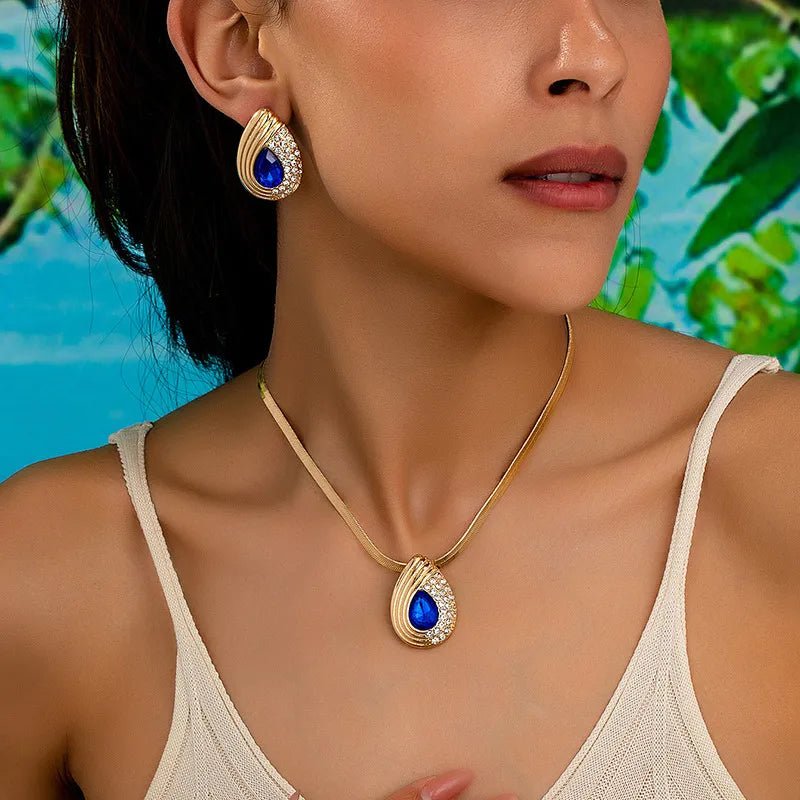 Vintage Diamond - Inlaid Drop Necklace For Women, Elegant Court - Style Choker & Earrings Set, Alloy Material - RYZZ