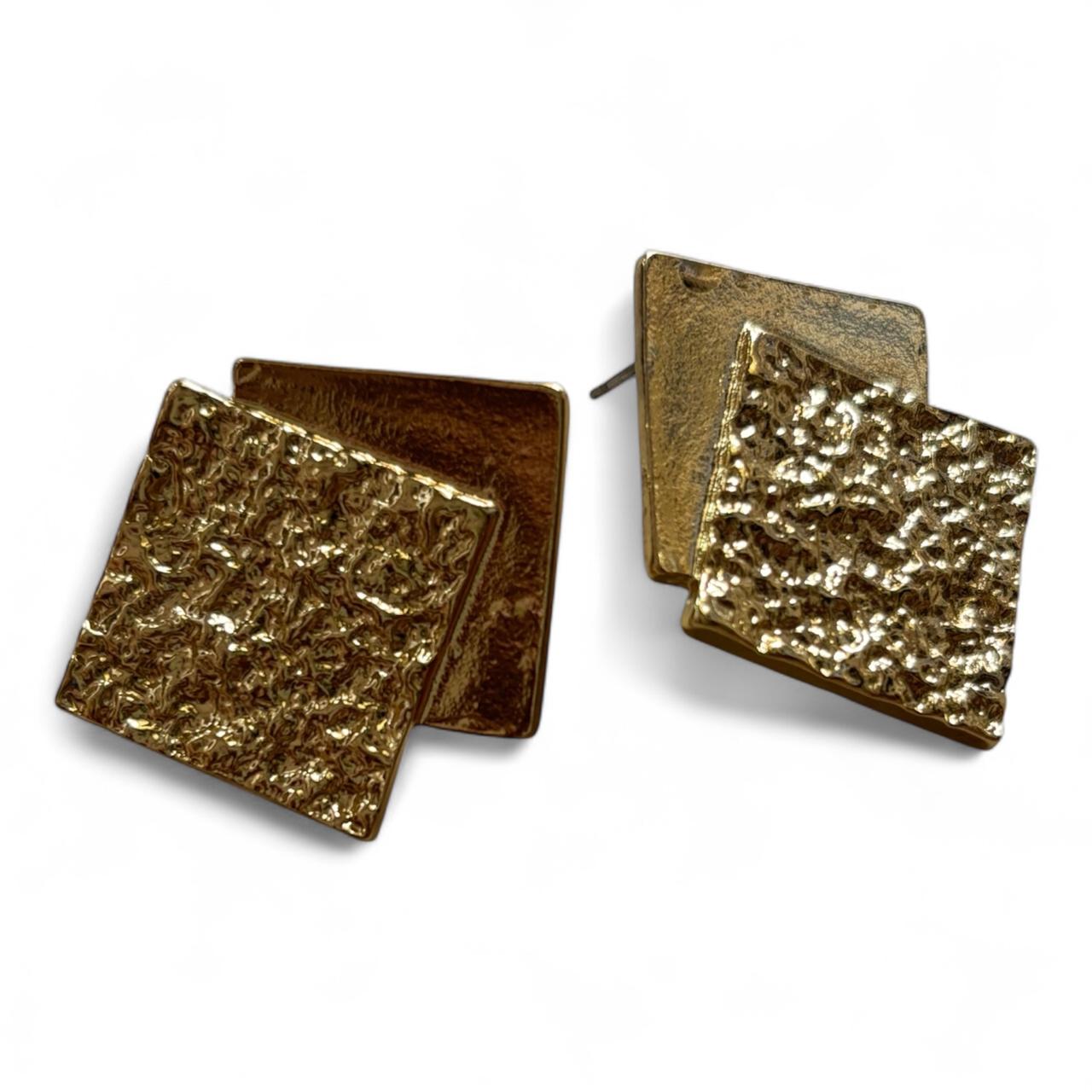Textured Square Korean Stud Earrings in Gold Tone | Geometric Korean Earrings - RYZZ