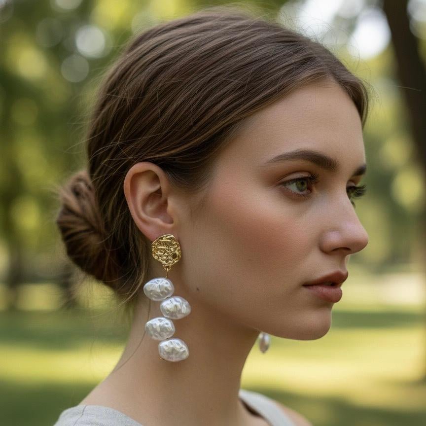 Beautiful Long Golden - Pearl Earrings for the Elegant Look | Korean Design Earrings - RYZZ