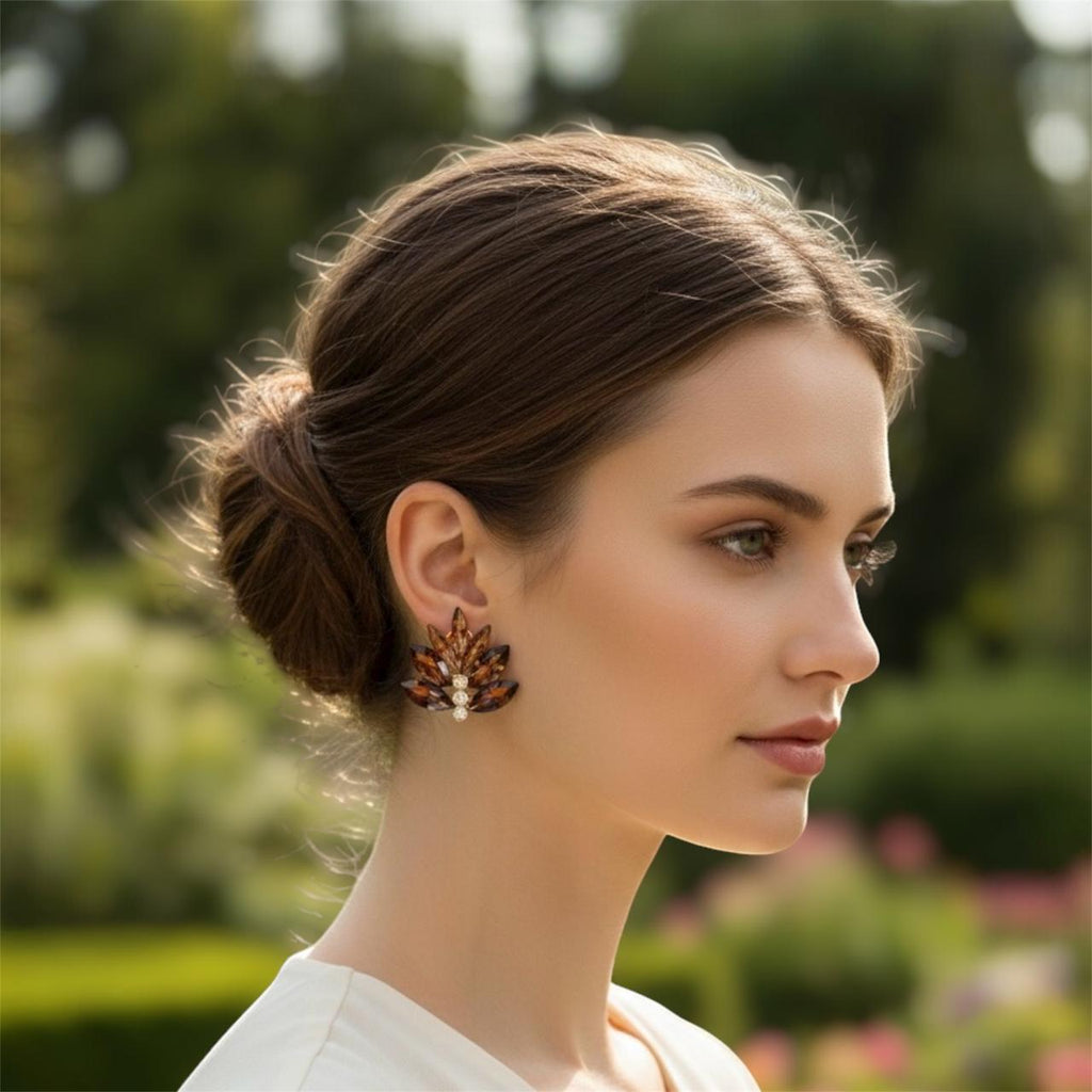 Autumn Design Statement Crystal Stud Earrings in Various Colors - RYZZ