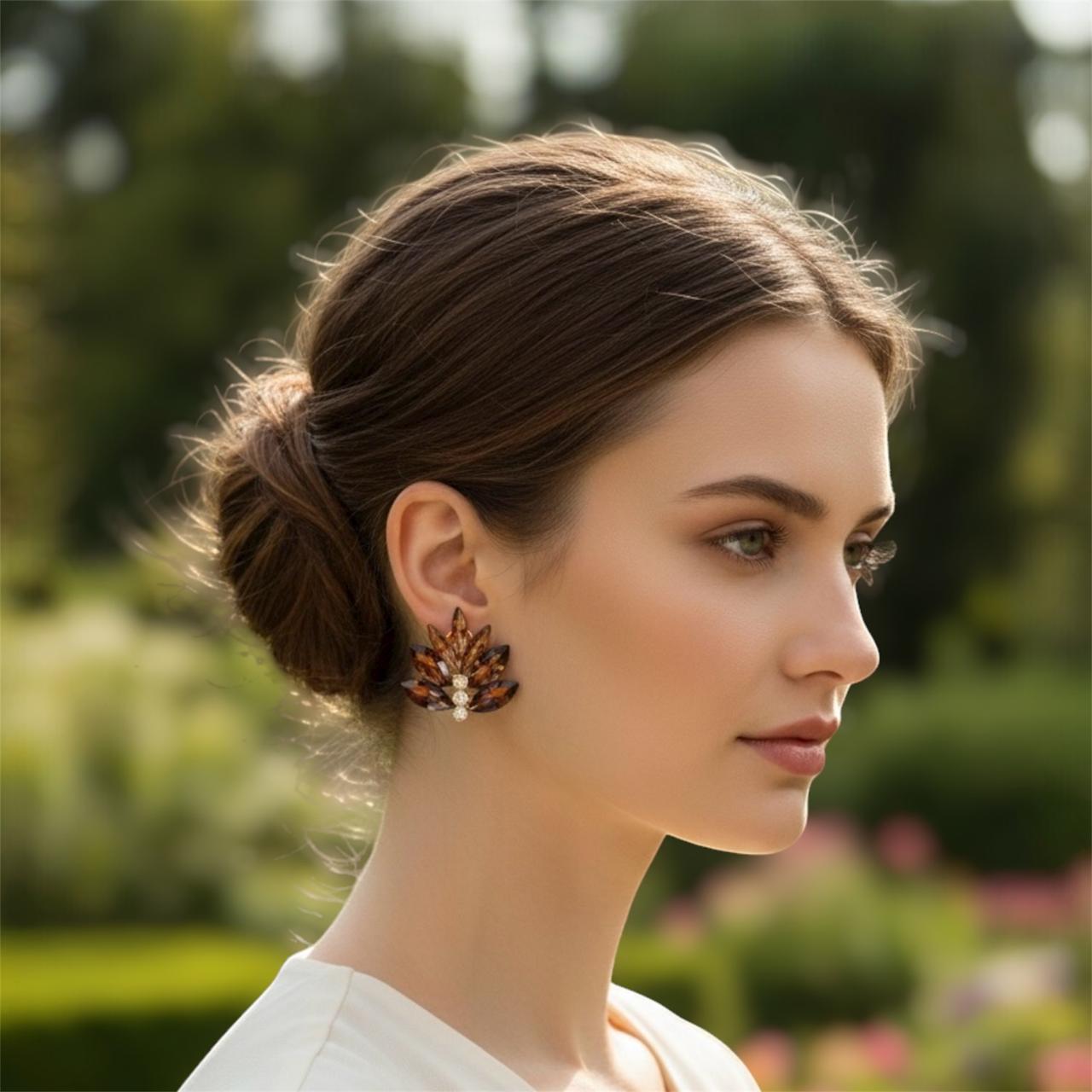 Autumn Design Statement Crystal Stud Earrings in Various Colors - RYZZ