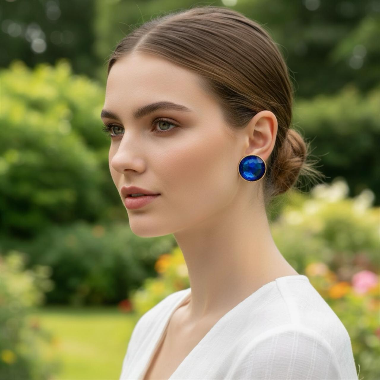 Cabochon Stud Earrings in Gold Plating - RYZZ