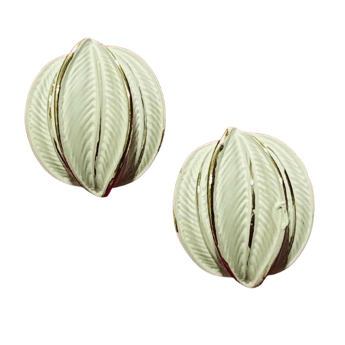 Korean Leaf Fruit Design Alloy Stud Earrings with Gold Plated Rims - White - RYZZ