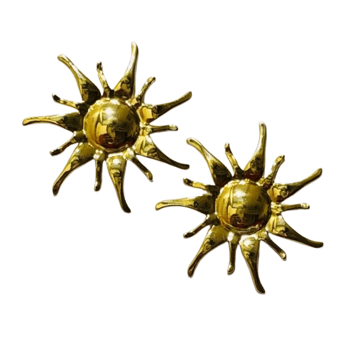 Sun Themed Stud Earrings in Anti Tarnish Stainless Steel, Gold Tone - RYZZ