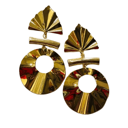 Geometric Design Long Dangler Gold Plated Earrings in Alloy - RYZZ