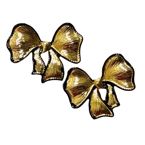 High Grade Alloy Bow Earrings in Gold Plating and Black Outline Alloy Stud Earring - RYZZ