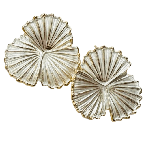 White Palm Leaf Design Alloy Stud Earrings in Gold Plating - RYZZ
