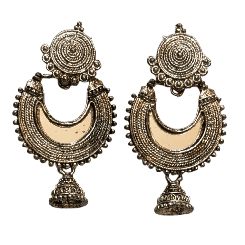 A pair of silver-toned traditional hoop earrings with intricate filigree tops and beaded borders Navratri Collection (Copy) - RYZZ
