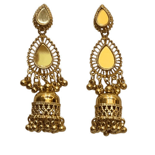 Navratri Mirror Jhumka Earrings Gold Oxidised Finish - RYZZ