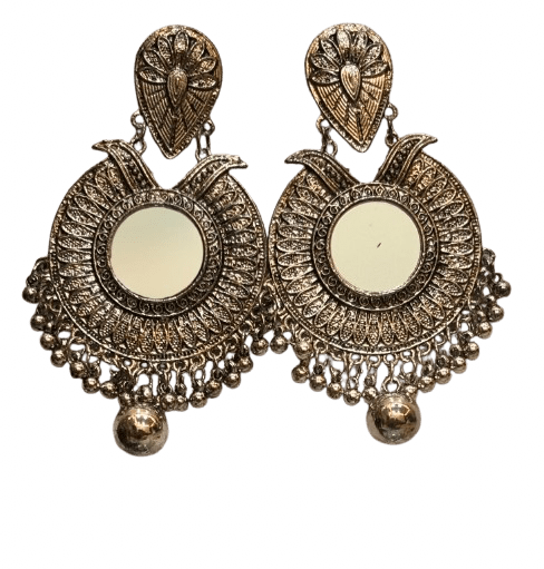 A pair of gold-toned traditional hoop earrings with intricate filigree tops and beaded borders Navratri Collection - RYZZ