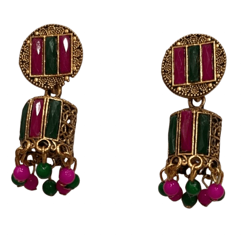 Multi Color Stones Delicate Jhumka Earrings for Navratri - RYZZ