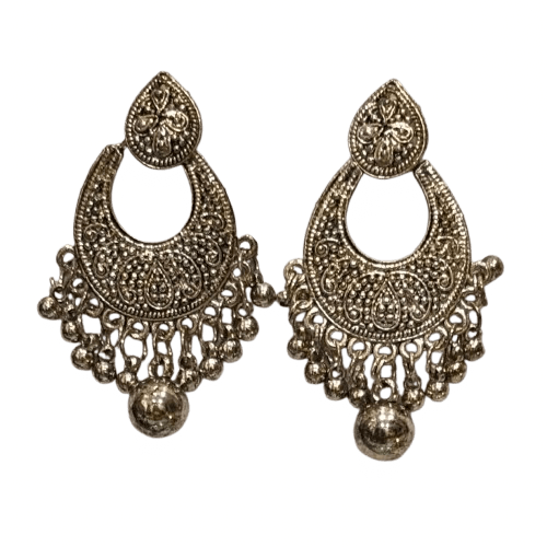 Silver Toned Navratri Intricate Filigree Jhumka Earrings - RYZZ