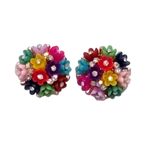 Colourful Floral Stud Earrings with AD - RYZZ