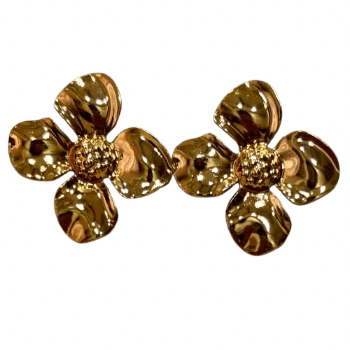 Anti Tarnish Floral Pattern Gold Plated Big Party Wear Earrings - RYZZ
