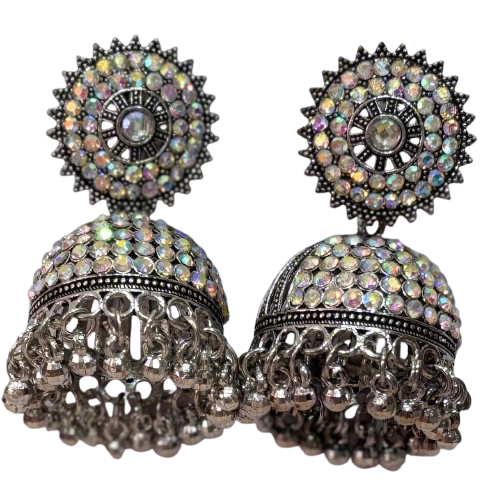 Silver Toned Navratri Intricate Filigree Designer Jhumka Earrings - RYZZ