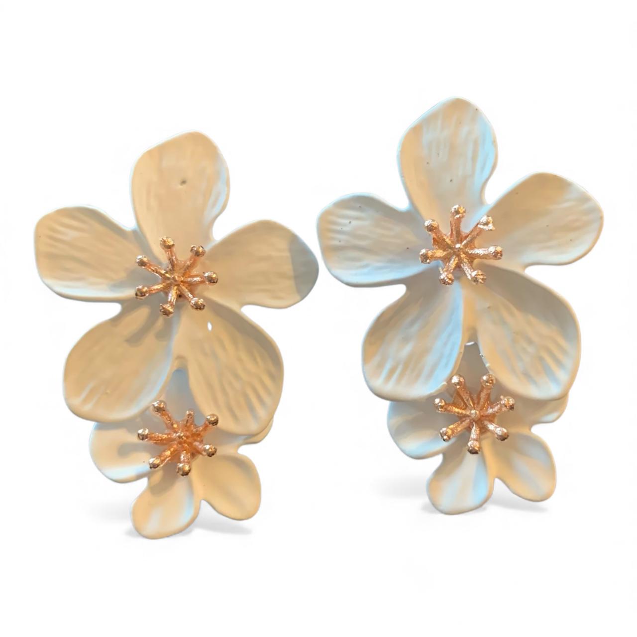 Korean Tiered Floral Drop Earrings - Statement Petal Design Available in Various Colors - RYZZ