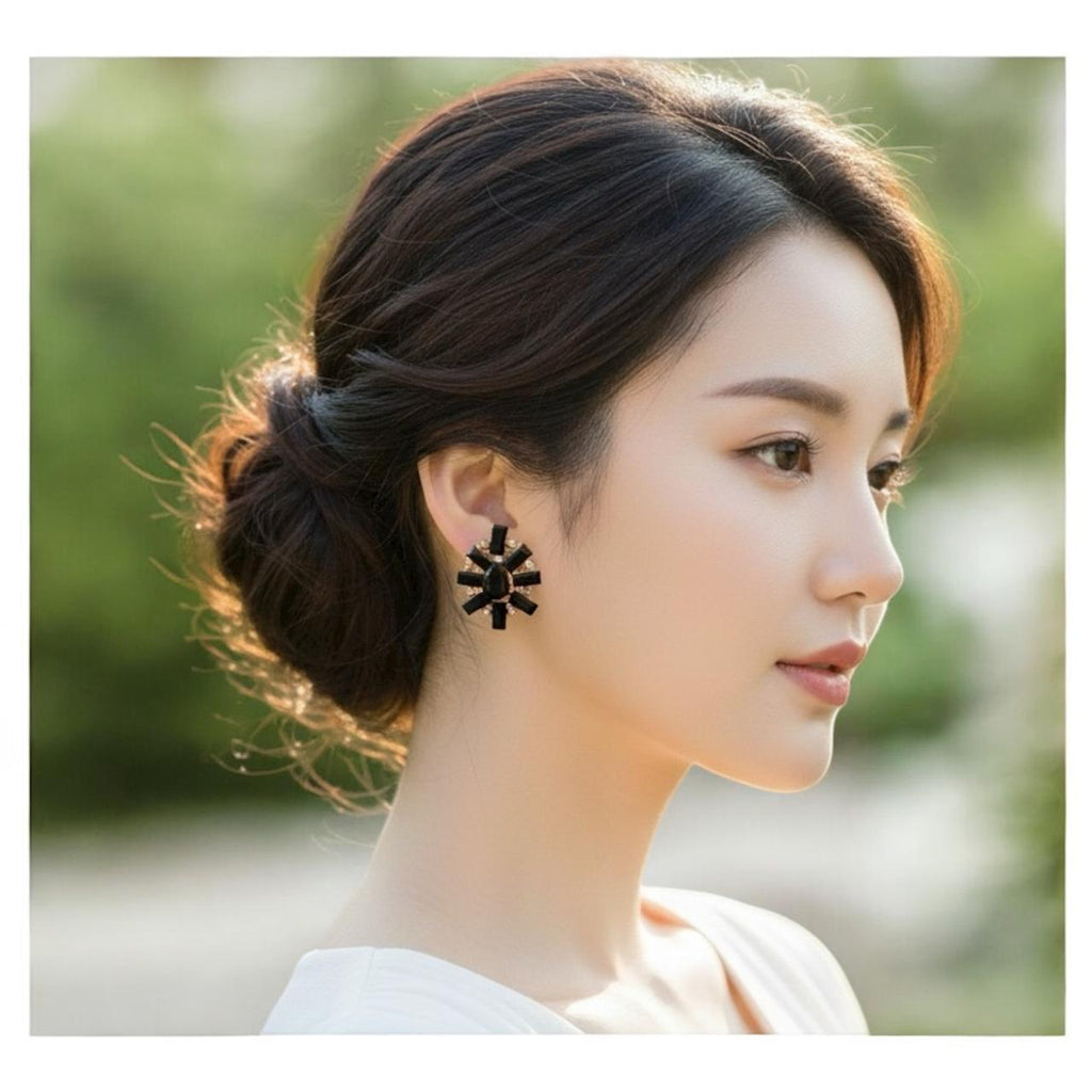 Midnight Radiance Gemstone Burst Stud Earrings - Gold Statement in Various Colours - RYZZ