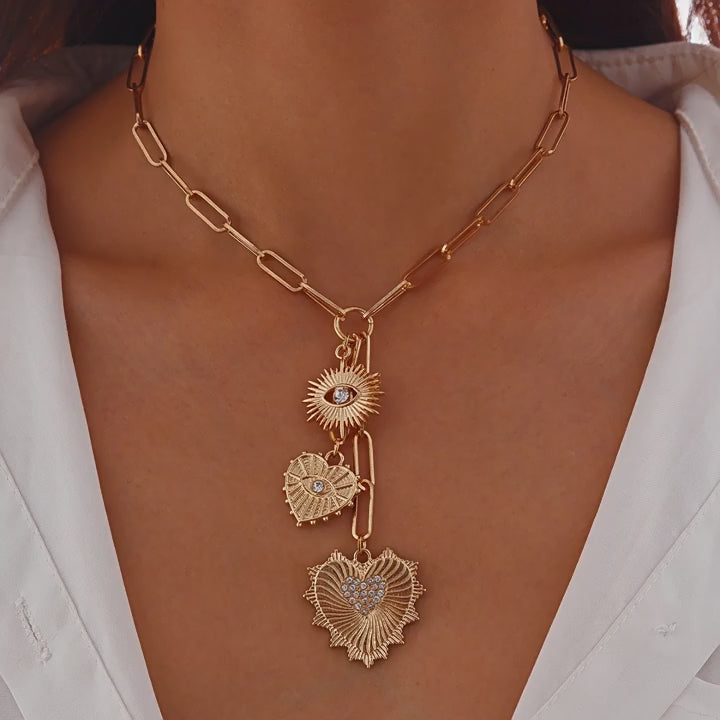 Retro Simple Style Heart Shape Alloy Gold Plated Pendant Necklace